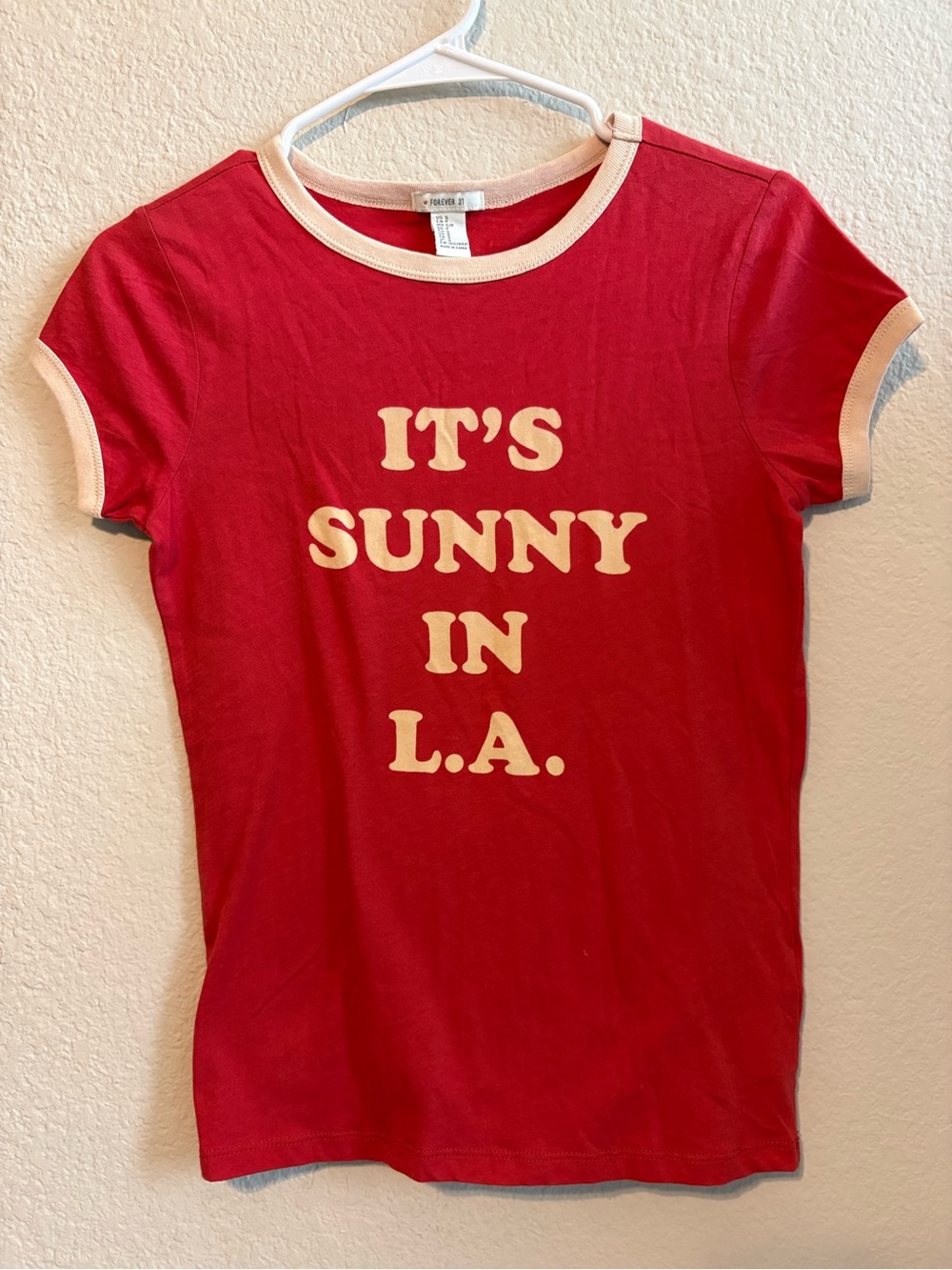Forever 21 Kids Red Tee with Cream Graphic Trim